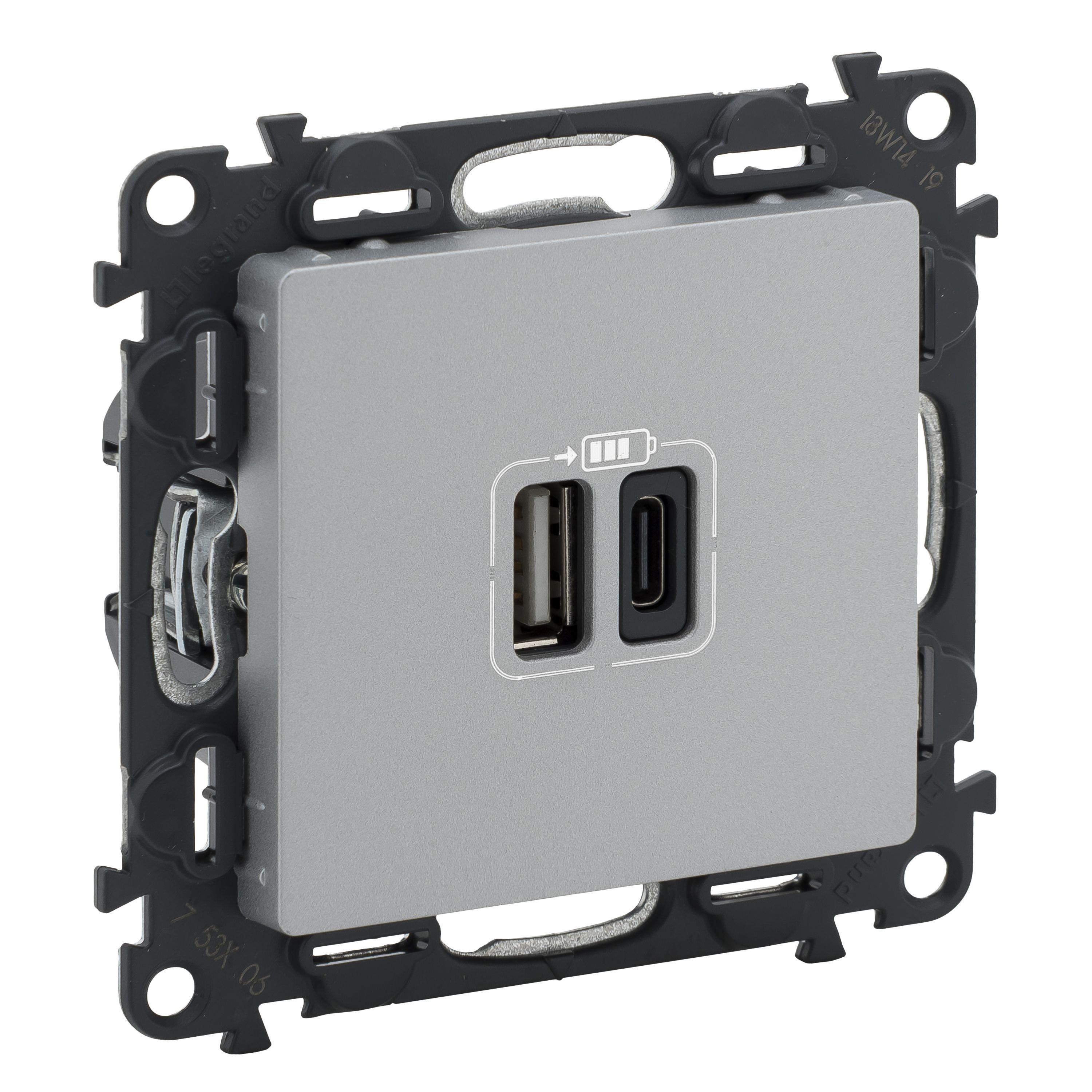 Розетка USB-A+USB-С Legrand Valena LIFE, 3А, 5V, алюміній