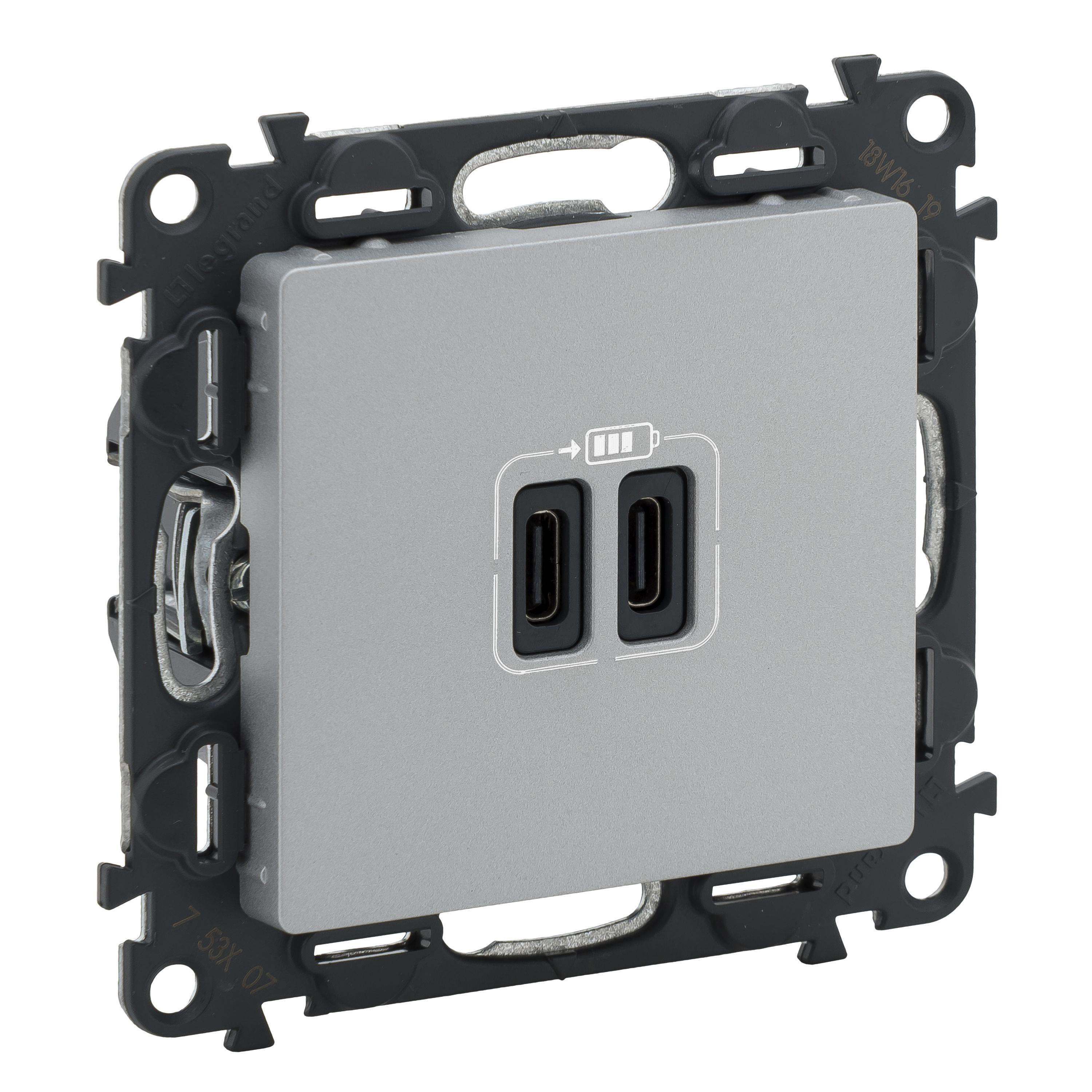 Розетка USB-С+USB-С Legrand Valena LIFE, 3А, 5V, алюміній