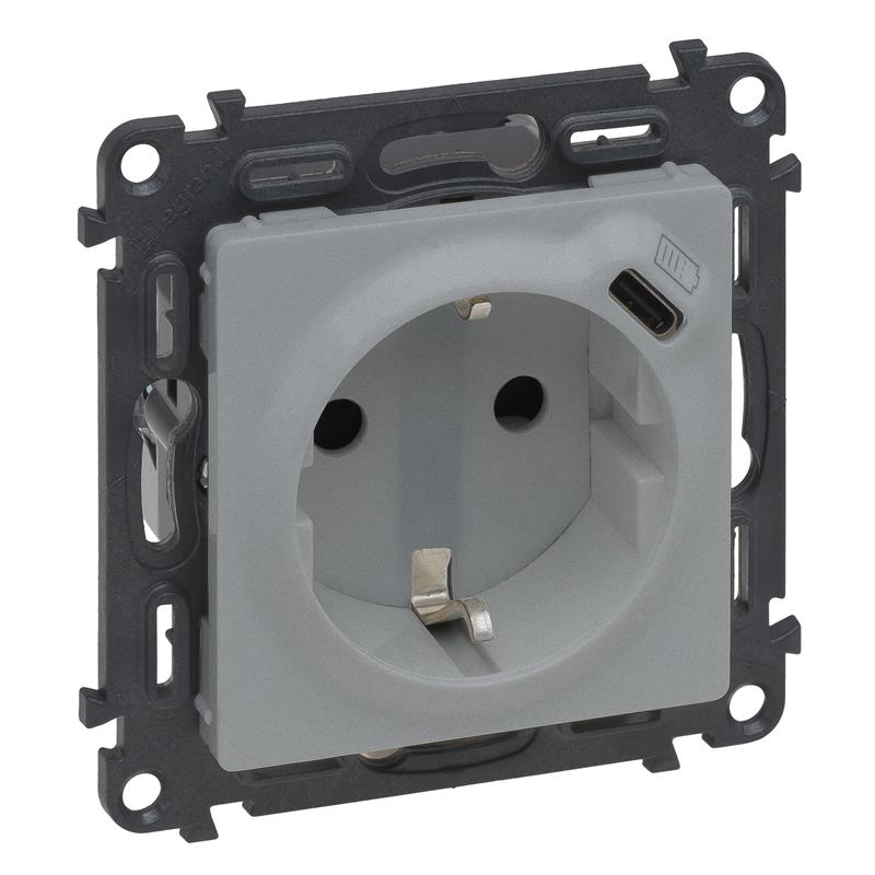 Розетка комбінована силова c заземленням+USB-С Legrand Valena LIFE, 1.5А, 5V, алюміній