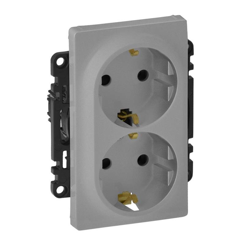 Розетка подвійна зі шторками 2К+З Legrand Valena LIFE, 16А, 250V, автоматичні клеми, алюміній