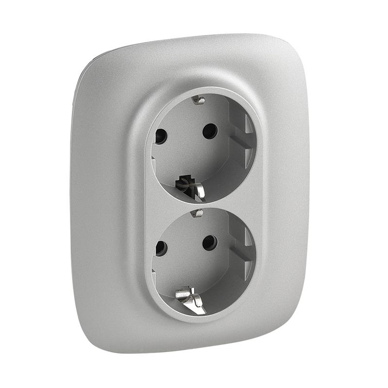 Розетка зі шторками подвійна Schuko Legrand Valena ALLURE, 16А, 250V, автоматичні клеми, алюміній