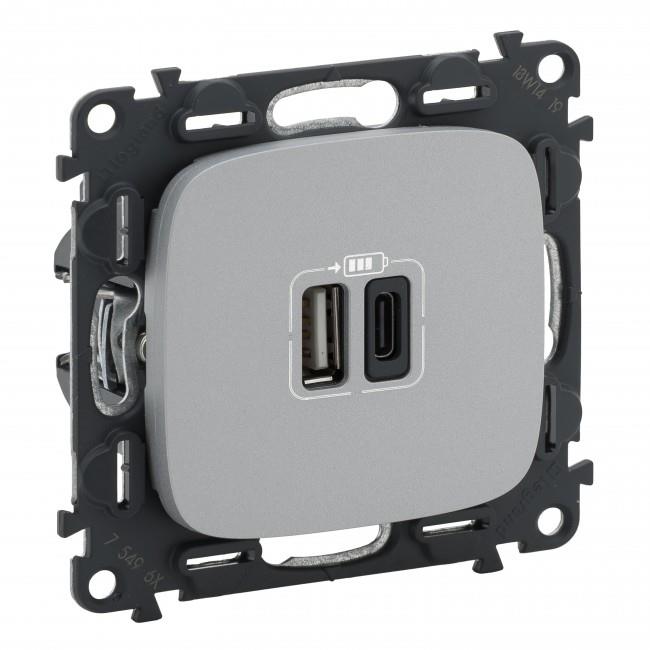 Розетка USB-A+USB-С Legrand Valena ALLURE, 3А, 5V, алюміній