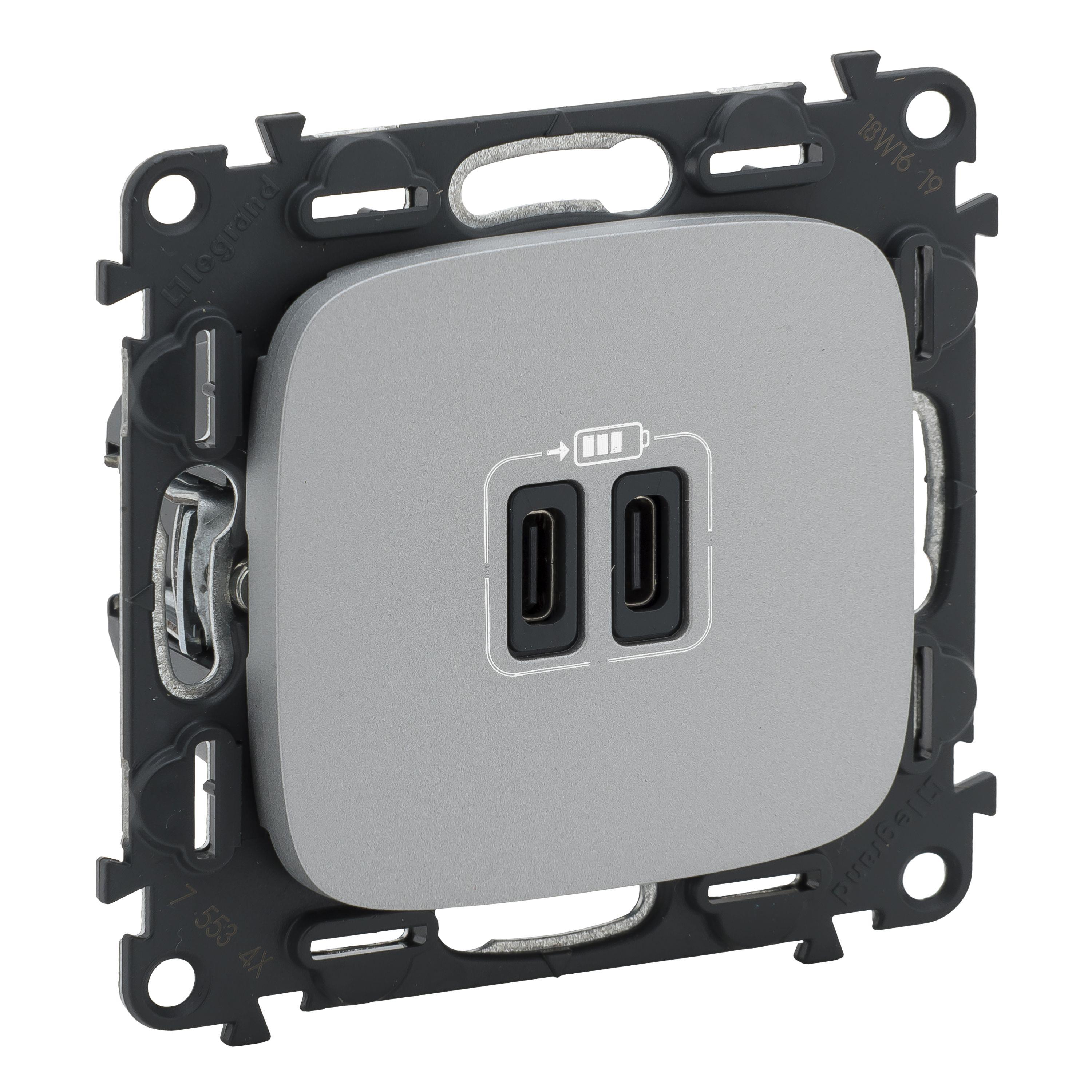 Розетка USB-С+USB-С Legrand Valena ALLURE, 3А, 5V, алюміній