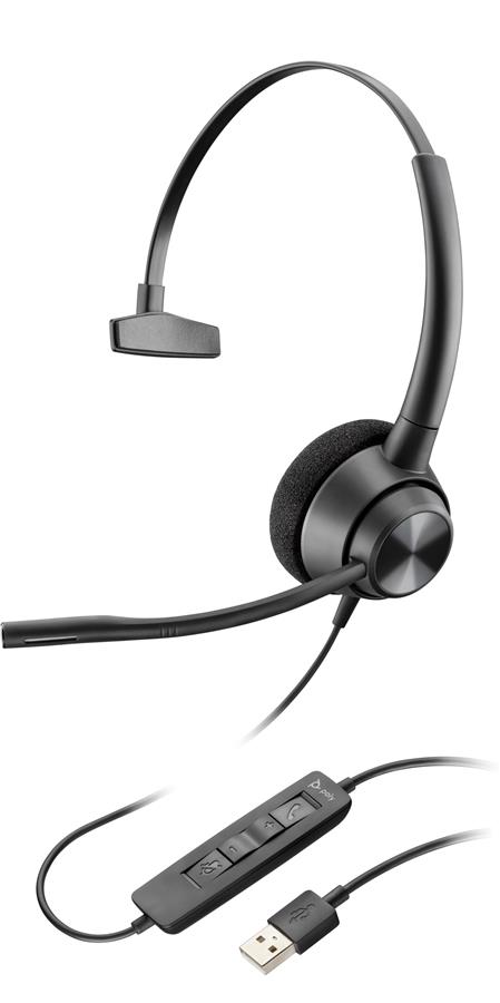 Гарнітура комп'ютерна моно On-ear Poly EncorePro 310, USB-A, всеспрямований, noise cancelling, чорний
