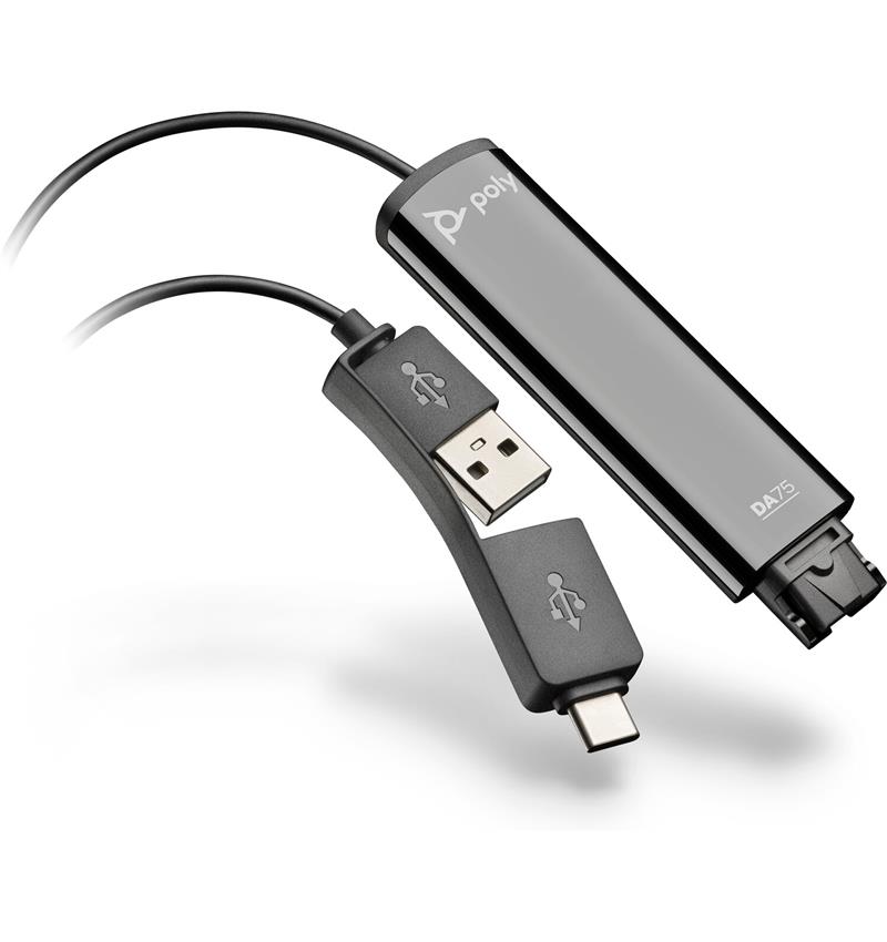 Перехідник Poly DA75 USB > QD для гарнітур EncorePro, USB-A, USB-C, чорний