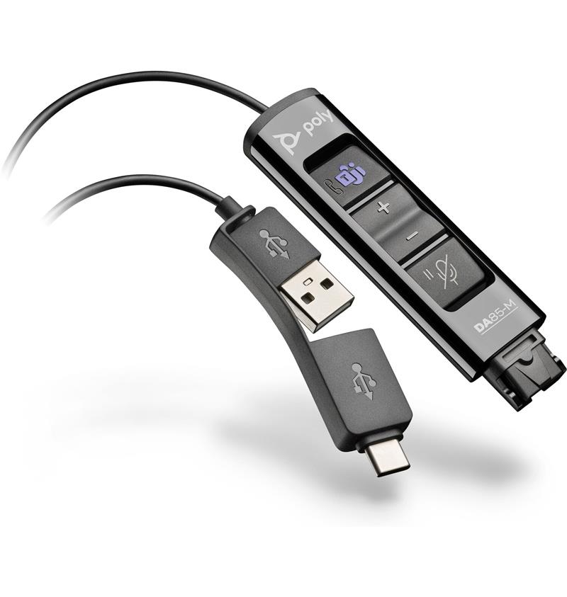 Перехідник Poly DA85-M USB > QD з вбудованим пультом керування для гарнітур EncorePro, USB-A, USB-C, Microsoft Teams, чорний