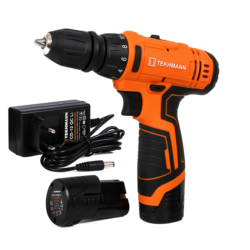 Шурупокрут-дриль акумуляторний Tekhmann TCD-12 QC Li 12В 2х1.5А·год 28Нм 0-400·1500об/хв 1кг кейс
