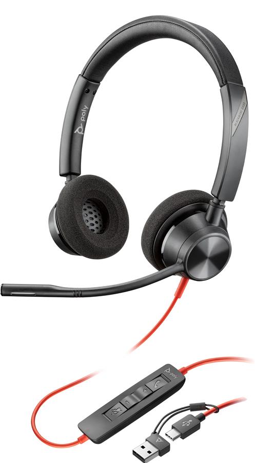 Гарнітура комп'ютерна стерео On-ear Poly Blackwire 3320, USB-A, USB-C, всеспрямований, чорний