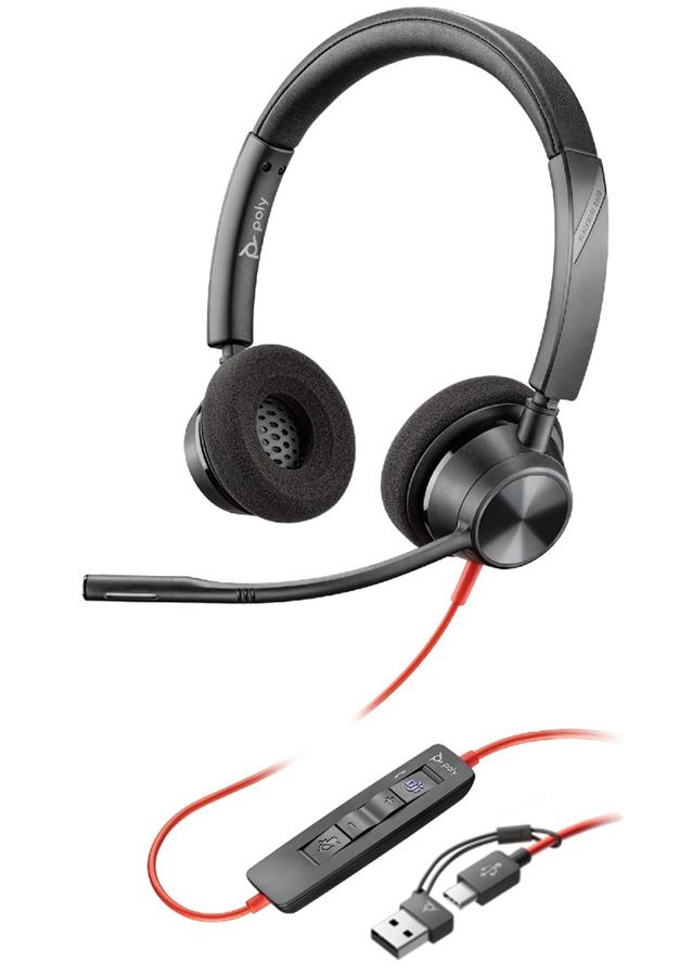 Гарнітура комп'ютерна стерео On-ear Poly Blackwire 3320-M, USB-A, USB-C, всеспрямований, Microsoft Teams, чорний
