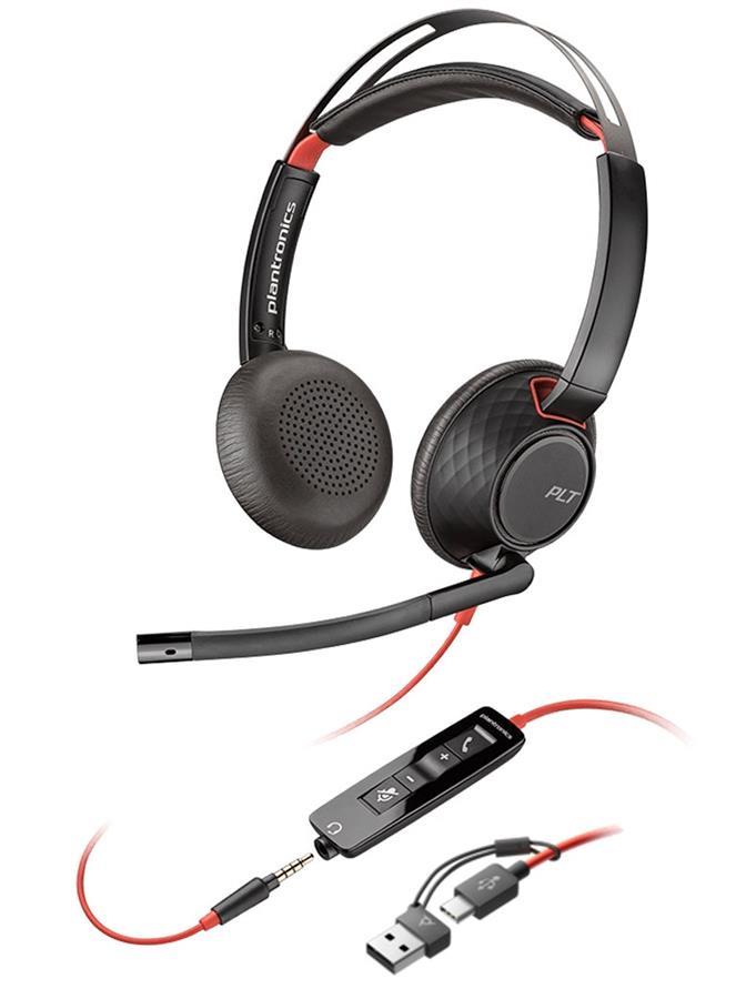 Гарнітура комп'ютерна стерео On-ear Poly Blackwire 5220, USB-A, USB-C, 3.5 мм, всеспрямований, noise canceling, чорний