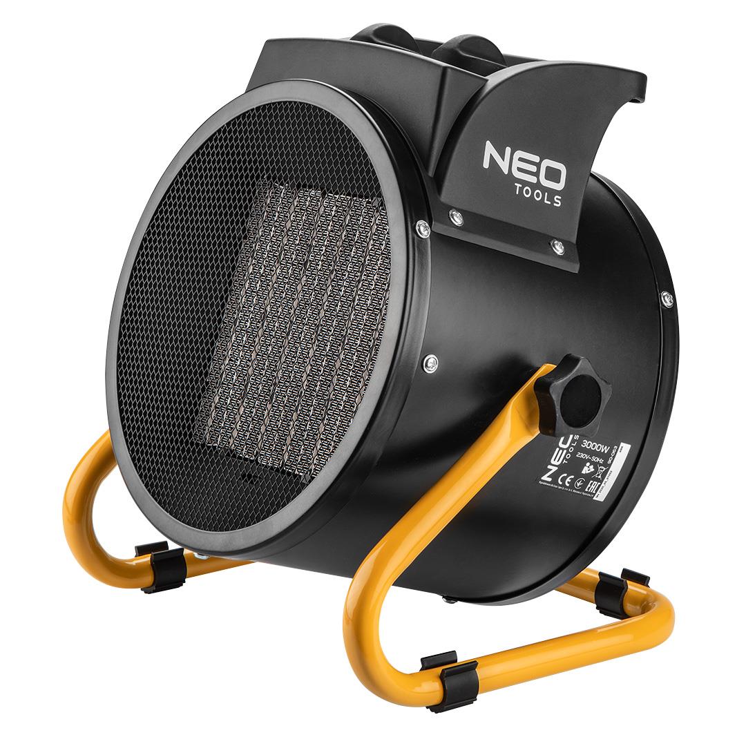 Теплова гармата електрична Neo Tools, 3кВт, 60м2, 280м3/год, керамічний нагрів. елемент (PTC), чорний, 2.69кг