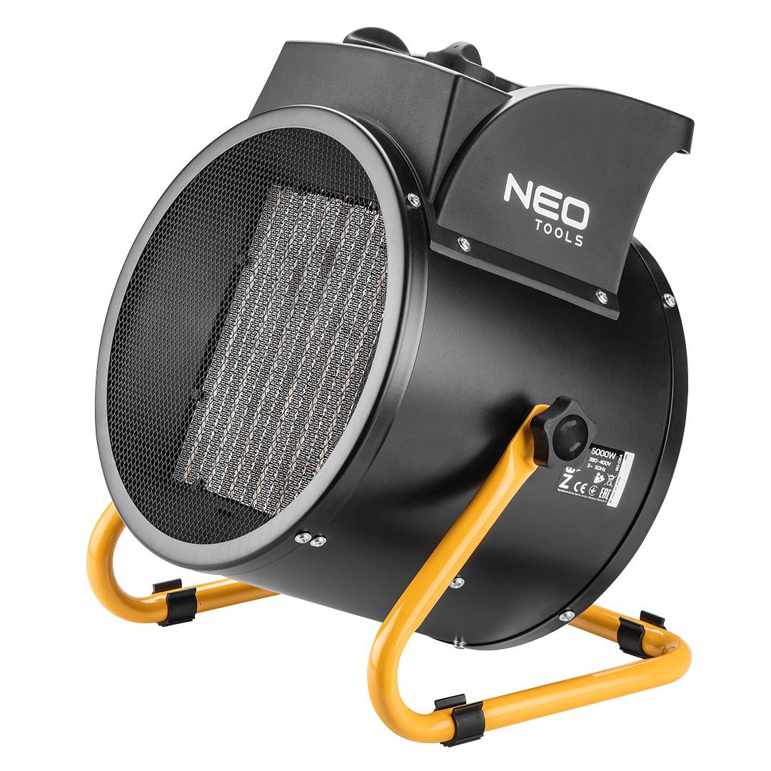 Теплова гармата електрична Neo Tools, 5кВт, 80м2, 588м3/год, 380В, керамічний нагрів. елемент (PTC), чорний, 4.22кг