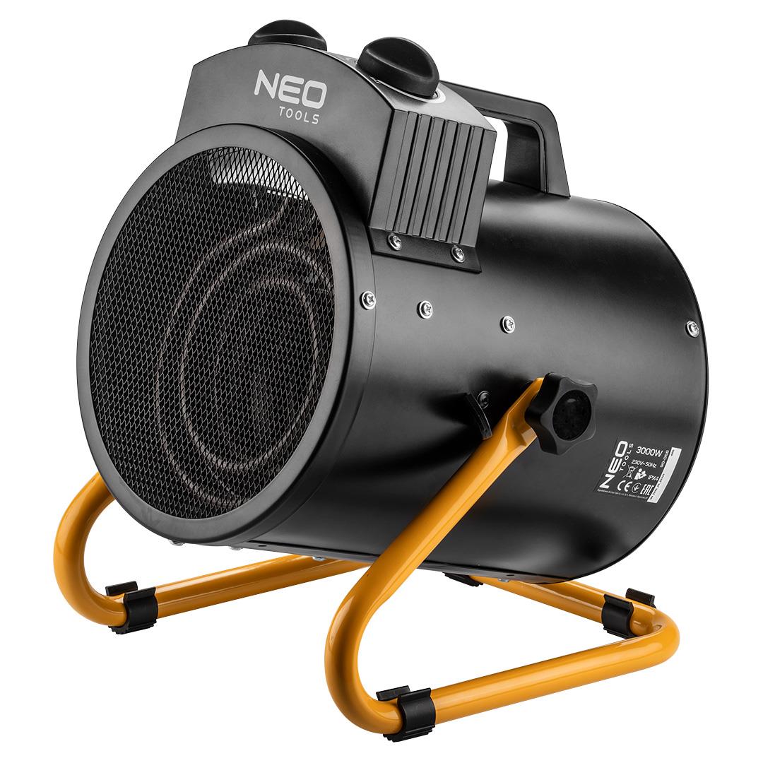 Теплова гармата електрична Neo Tools, 3кВт, 80м2, 354м3/год, нагрів. елемент - нерж. сталь, IPX4, чорний, 3.5кг