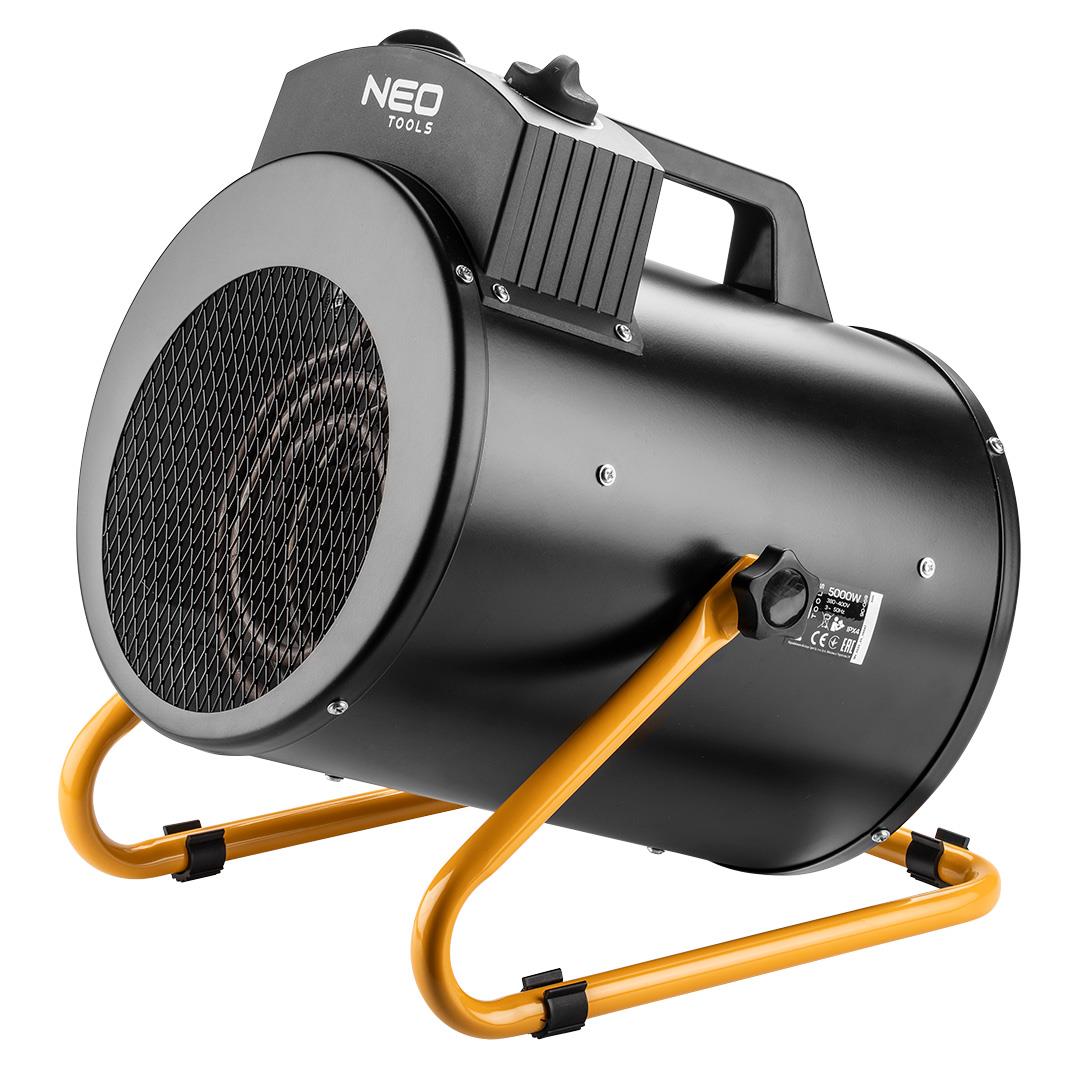 Теплова гармата електрична Neo Tools, 5кВт, 100м2, 366м3/год, 380В, нагрів. елемент - нерж. сталь, IPX4, чорний, 6.44кг