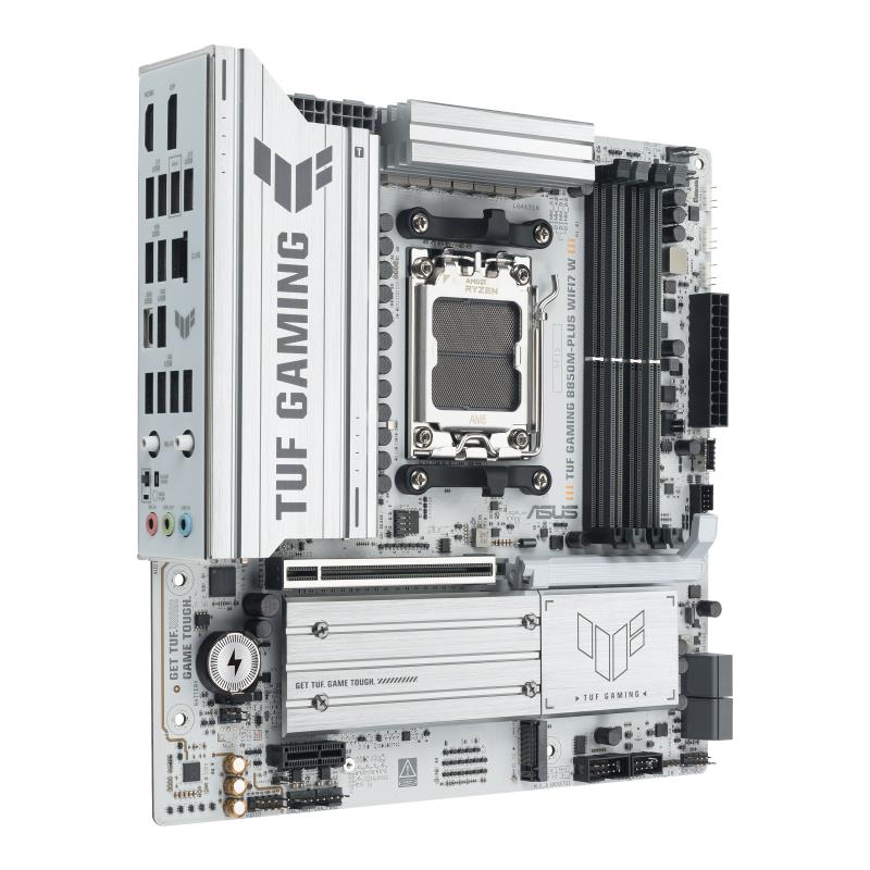 Материнcька плата ASUS TUF GAMING B850M-PLUS WIFI7 W sAM5 B850 4xDDR5 M.2 HDMI DP Wi-Fi BT mATX білий