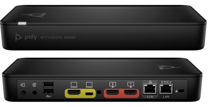 Кодек Poly Studio G62, 4K, 1x HDMI-in; 1x line in; 1x line out, 2x HDMI-out, 4x LAN RJ-45, 1x LLN RJ-45, 1x USB Type-C, PoE+, сертифікати Microsoft Teams, Zoom Rooms, чорний