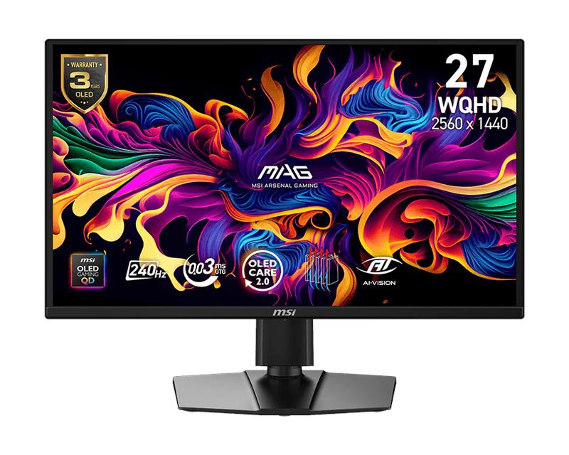 Монітор MSI 26.5" MAG 272QP QD-OLED-X24 2xHDMI, DP, USB-C, Audio, QD-OLED, 2560x1440, 240Hz, 0.03ms, DCI-P3 99%, G-SYNC, FreeSync, Pivot, HDR400