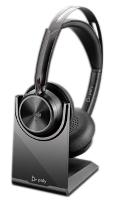 Гарнітура комп'ютерна стерео On-ear Poly Voyager Focus 2 з підставкою для заряджання, USB-A, USB-С, Bluetooth, всеспрямований, ANC, Acoustic fence, сертифікати Microsoft Teams, Zoom, Google Meet, чорний