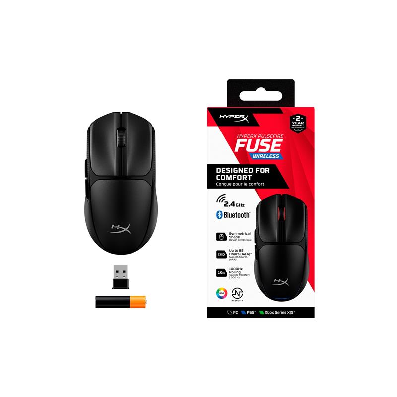 Миша HyperX Pulsefire FUSE, RGB, USB-A/WL/BT, чорний