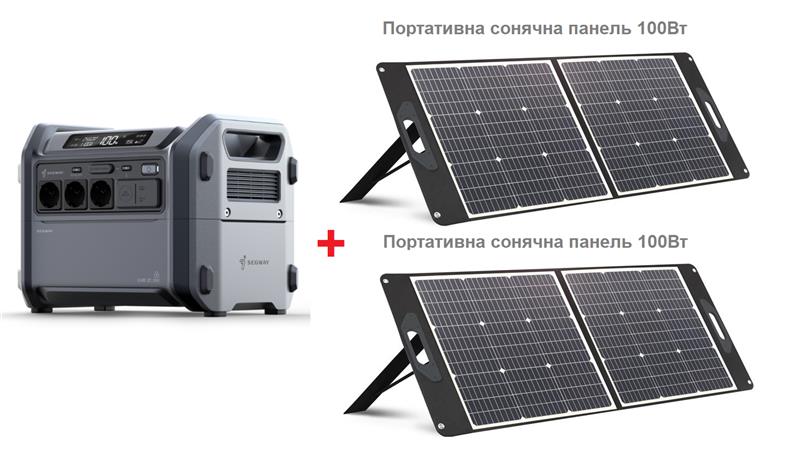 Комплект Портативна електростанція Segway CUBE 1000, 2584 Вт заг (R-Drive 4400 Вт), 1024 Вт/год, IPX3, BT, розширення ємності, швидка зарядка + портативна сонячна панель 2x100 Вт
