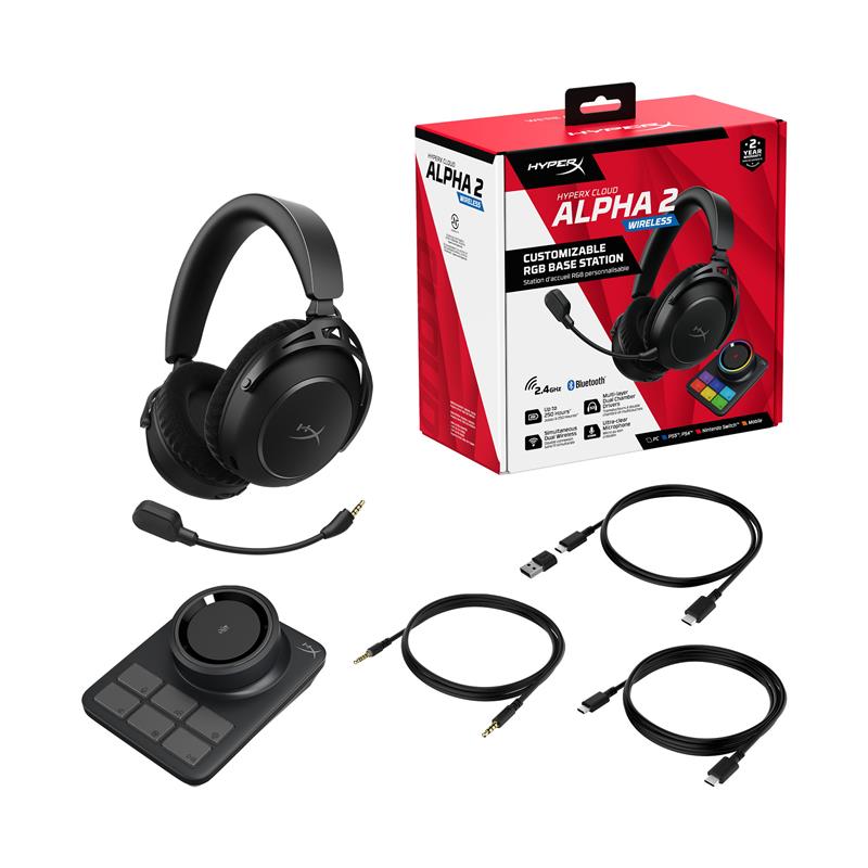 Гарнітура ігрова HyperX Cloud Alpha 2 WL/BT/mini-jack/USB-A/USB-C, 0.5м/1.5м, чорний