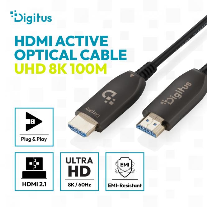 Кабель DIGITUS HDMI UHD 8K, AOC hybrid-fiber, type A M/M, 100м, чорний