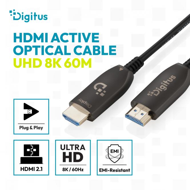 Кабель DIGITUS HDMI UHD 8K, AOC hybrid-fiber, type A M/M, 60м, чорний