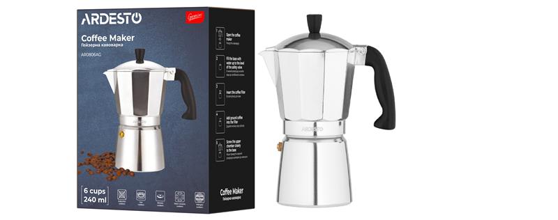 Гейзерна кавоварка ARDESTO Gemini Cremona, 0.24л, 6 чашок, алюміній