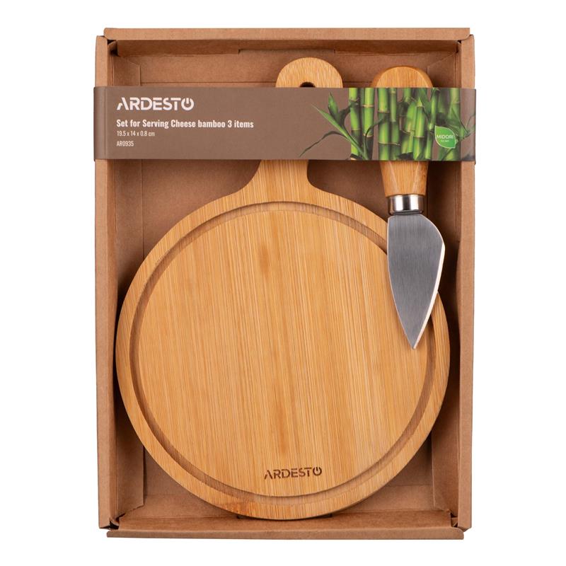 Набір для подачі сиру ARDESTO Midori, 2 предмети, 19.5х14х0.8см, бамбук, нержавіюча сталь