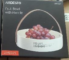 Фруктівниця Ardesto, 22х22х5.5см, з ручкою,кераміка, шкіра, білий