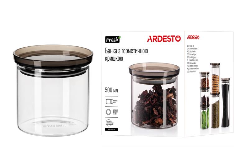 Банка для хранения Ardesto Fresh, 500 мл, стекло, пластик, силикон