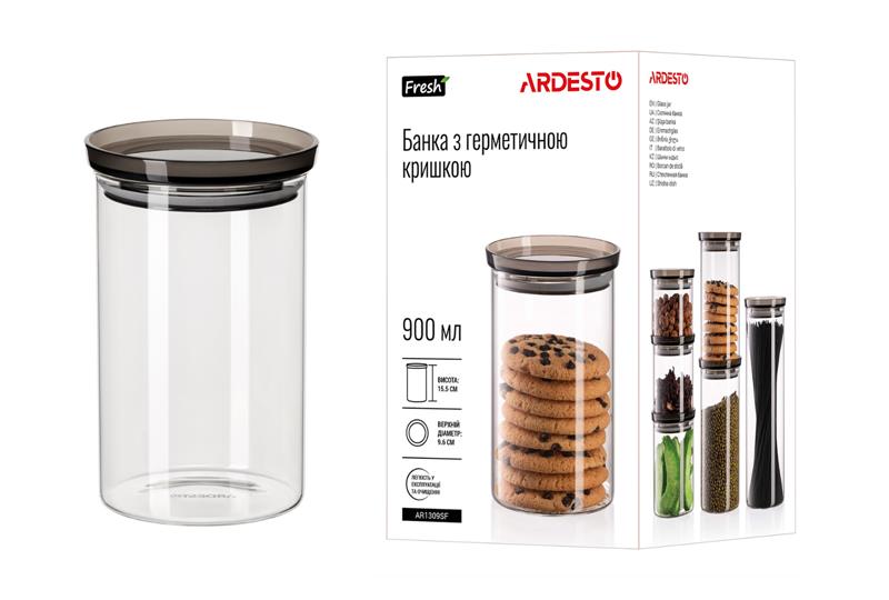 Банка для хранения Ardesto Fresh, 900 мл, стекло, пластик, силикон