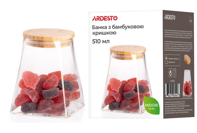 Банка для хранения Ardesto Fresh, конус, 510 мл, стекло, бамбук