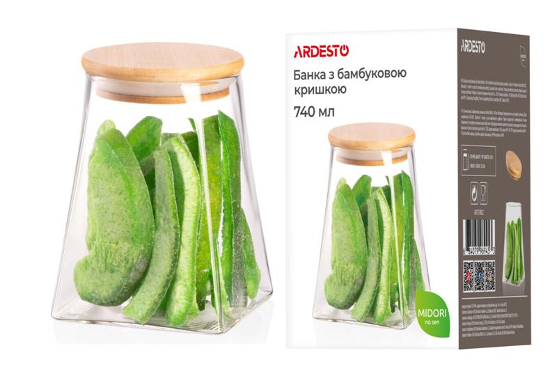 Банка для хранения Ardesto Fresh, конус, 740 мл, стекло, бамбук