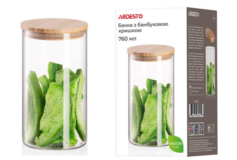 Банка для хранения Ardesto Fresh, круглая, 760 мл, стекло, бамбук