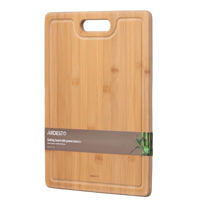 Дошка кухонна з жолобом ARDESTO Midori, 33х24х1.5см, бамбук