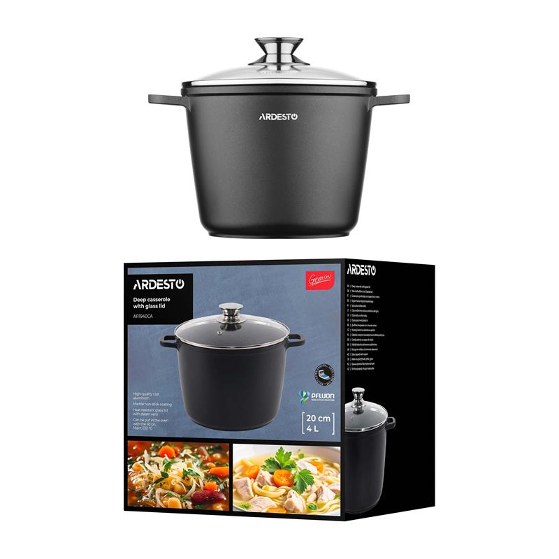 Каструля зі скляною кришкою глибока ARDESTO Gemini Lazio, 4л, алюміній, чорний