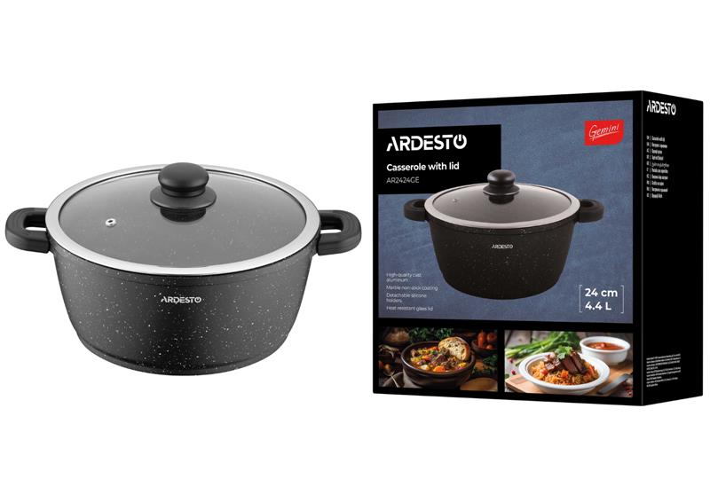 Каструля зі скляною кришкою ARDESTO Gemini Anzio, 4.4л, алюміній, чорний