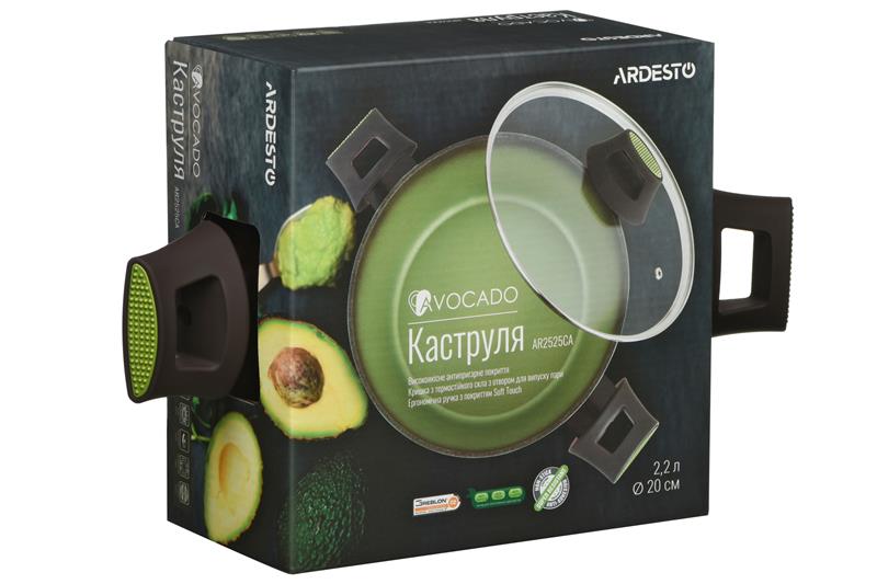 Кастрюля Ardesto Avocado, стеклянная крышка, 2,2 л, зеленый, алюминий