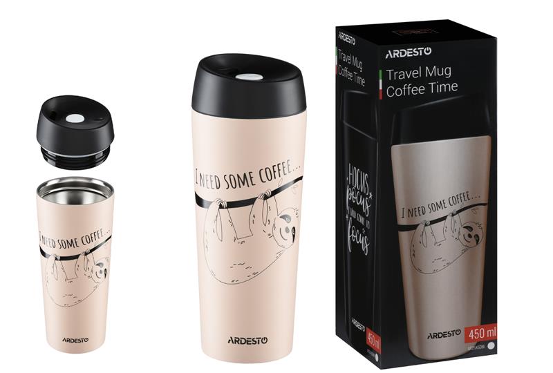 Термочашка Ardesto Coffee time Bradypus 450 мл,беж,нержавеющая сталь