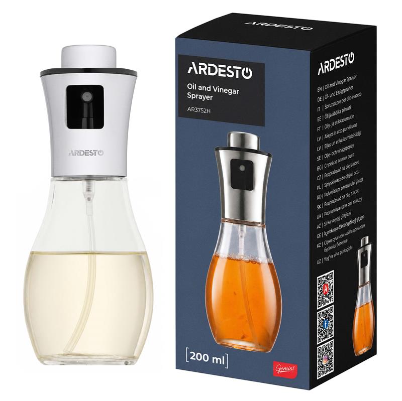 Розпилювач для олії та оцту ARDESTO Gemini, 200мл, скло, нержавіюча сталь, пластик, прозорий