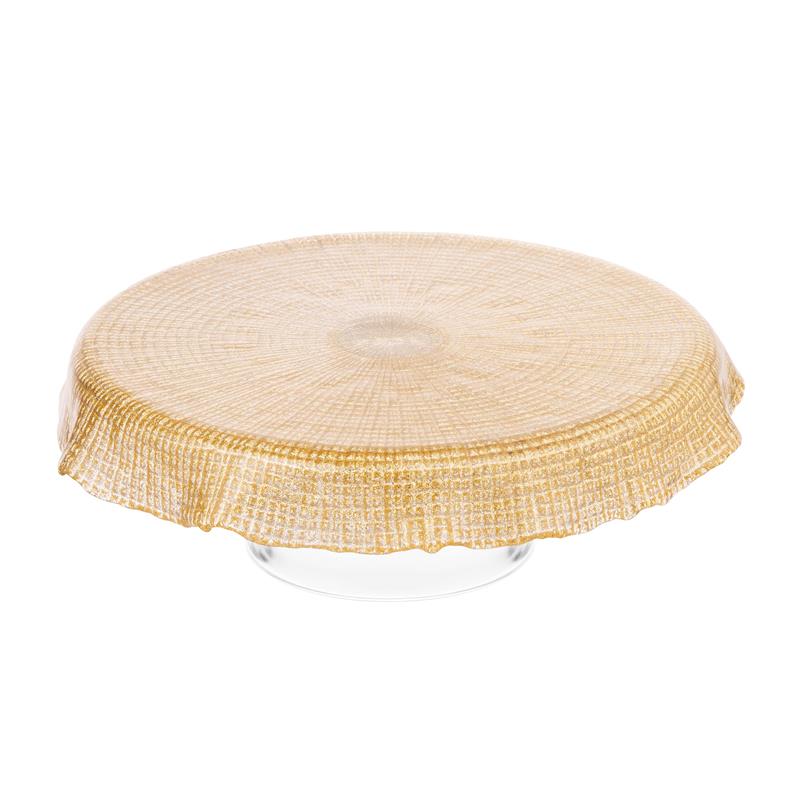 Блюдо для торта ARDESTO Golden ice 28х9.5см, скло, кругла, золотистий