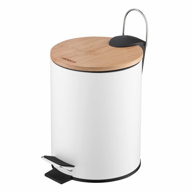 Відро для сміття ARDESTO Minimalism з педаллю, 3л, метал, пластик, бамбук, білий