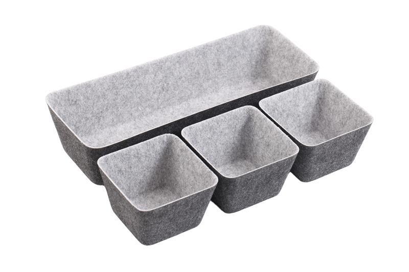 Набір контейнерів ARDESTO Prestigio 4 предмети, 38.5x13.5x9cm/12x12x8.5см, фетр, сірий