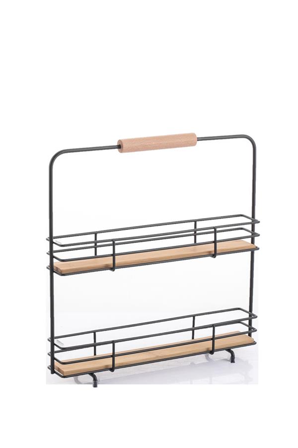 Полиця з ручкою Ardesto Minimalism, 2-ярусна, 31х7.5х31см, метал, бамбук, чорний