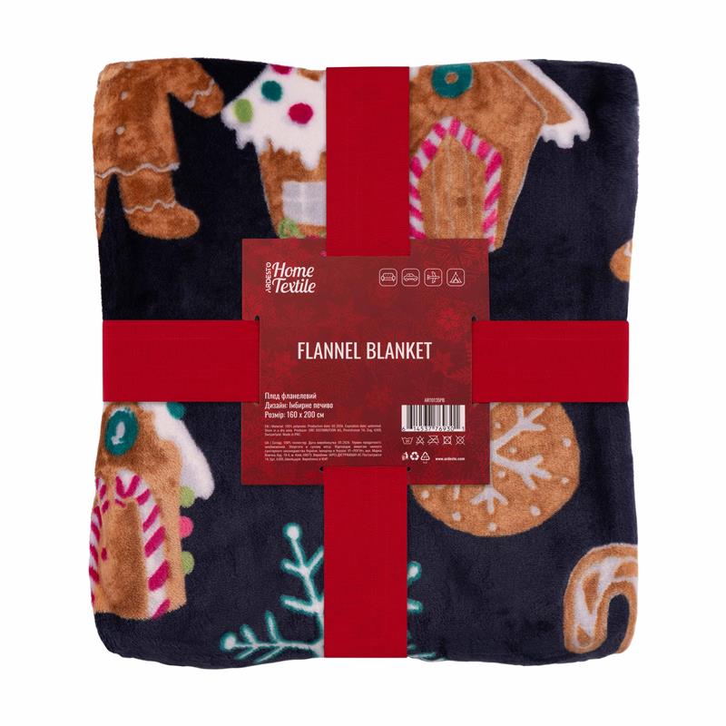 Плед ARDESTO Christmas Flannel 160х200см, 100% поліестер, імбирне печиво, синій