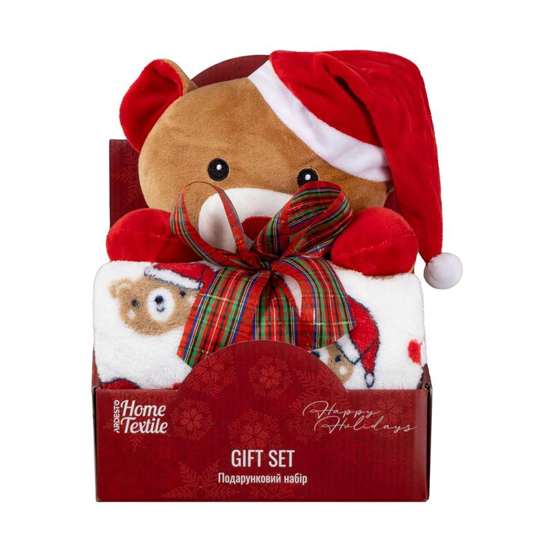 Набір ARDESTO Christmas Bear 2 предмети: плед 90х75см, декор. іграшка 24см, 100% поліестер, коричневий