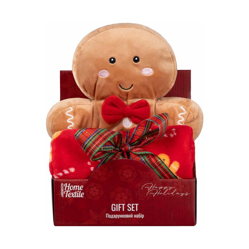 Набір ARDESTO Christmas Gingerbread 2 предмети: плед 90х75см, декор. іграшка 24см, 100% поліестер, коричневий
