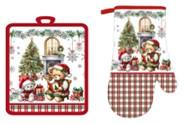 Набір прихваток для кухні ARDESTO Christmas Bears 18х20см, 18х30см, 100% поліестер (верх), 100% бавовна (низ), зелений
