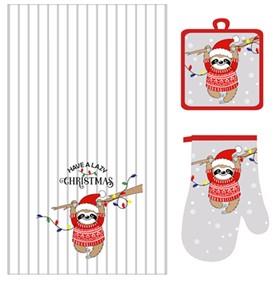 Подарунковий набір для кухні ARDESTO Christmas Sloth, 3шт, 100% поліестер, сірий